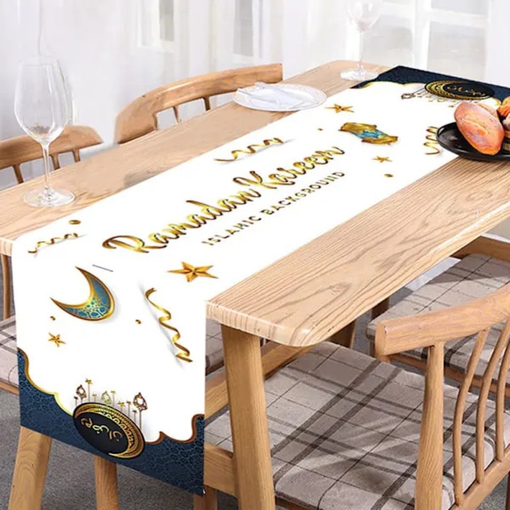 Ramadan / Eid asztali futó, poliészter, hold és csillag mintás, többszínű, 35 x 180 cm