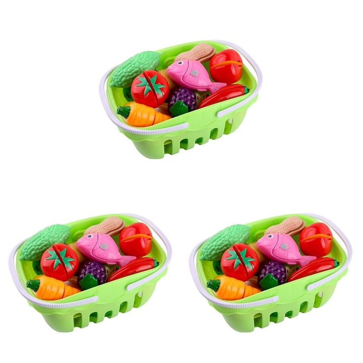 Set 3 jucarii de bucatarie pentru copii fructe si legume de taiat, din plastic, culori asortate, cos 27,5 x 18 x 14 cm, k0441-0725-QHeamg244403