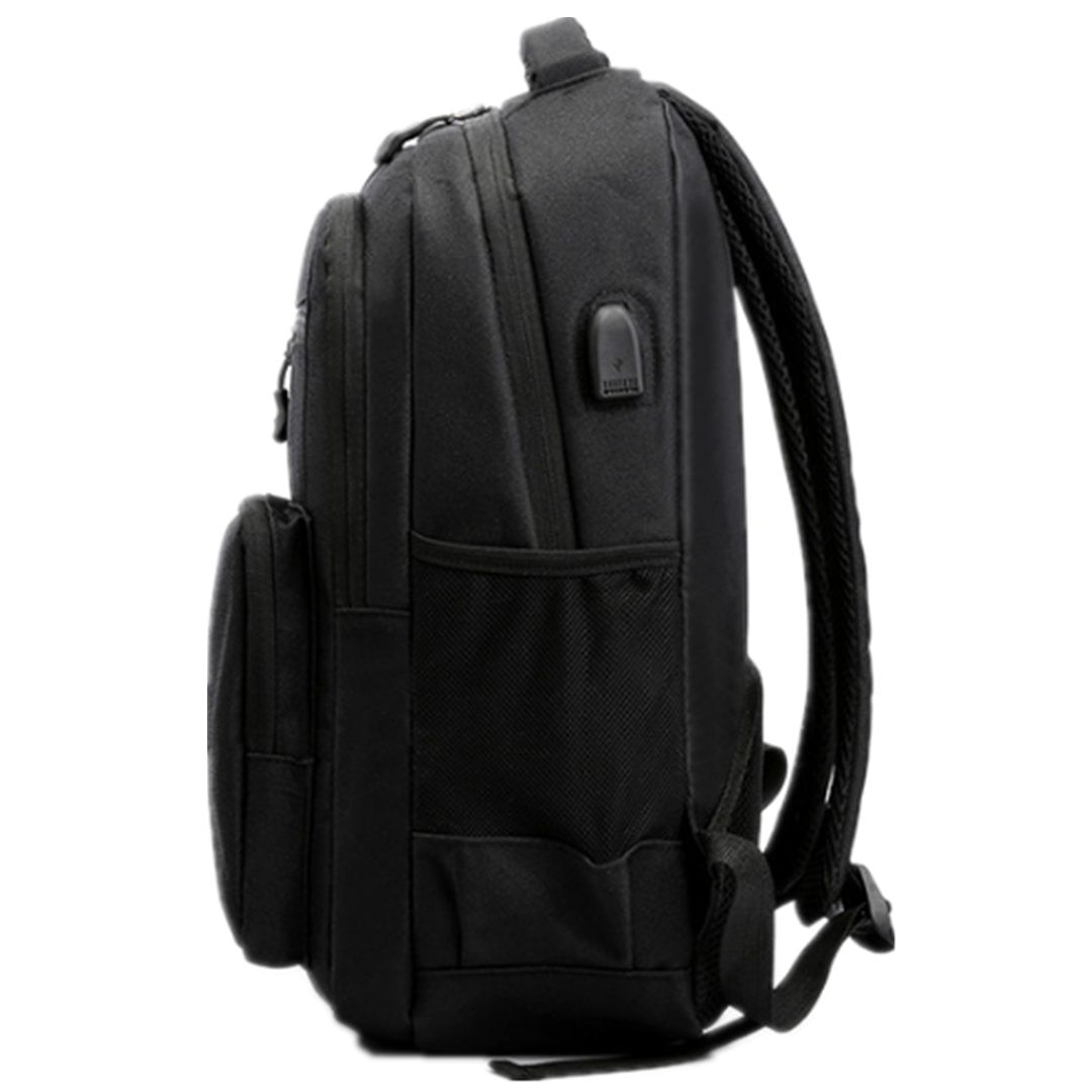 Rucsac, material Oxford, compartiment pentru laptop 15,6 inch, port USB extern, rezistent la apa, bretele respirabile, 30 x 45 x 17 cm, negru