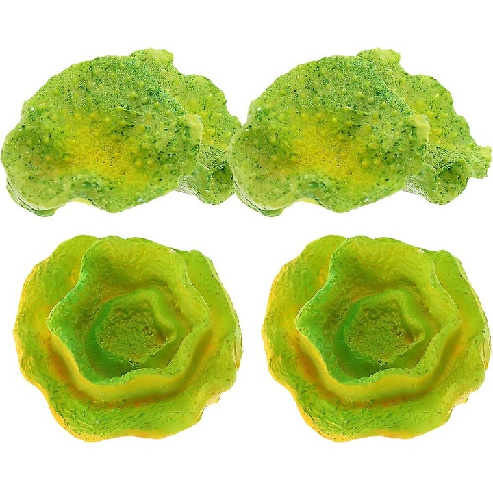 Corali artificiali pentru acvariu din rasina, model realist, verde/galben, set 4 buc., 5.5 x 4 x 3 cm