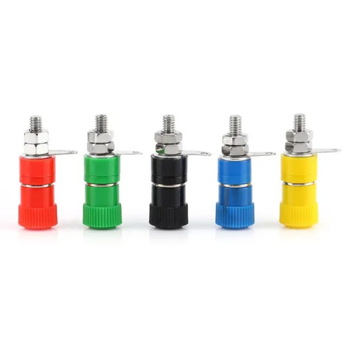 Borna binding post pentru stecar banana 4 mm CJ-FQ-K0384-260505-2964, izolat ABS, aliaj conductor, rosu/negru/galben/verde/albastru, set 20 buc