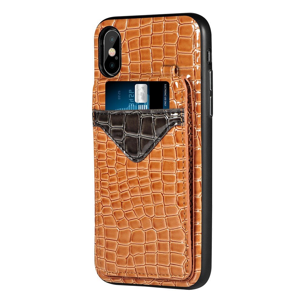 Husa iPhone X / XS - Multifuntionala, textura piele de crocodil, TPU, Maro