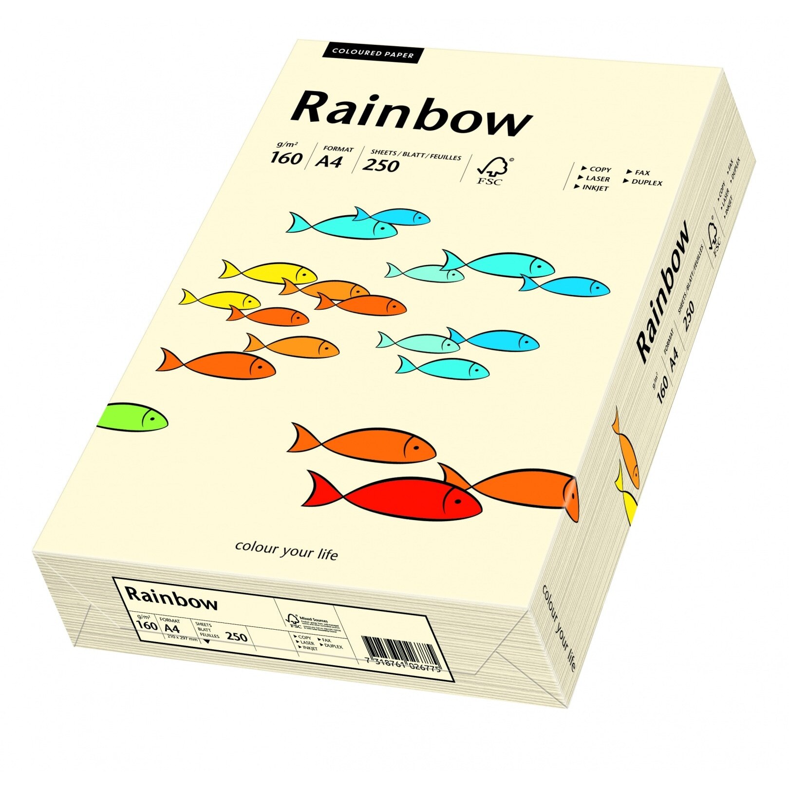 Carton A4 color, 160 g/mp, Rainbow, 250 coli/top, albastru pastel