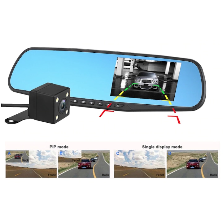 Oglinda retrovizoare cu camera fata si marsarier, full hd, foto, video