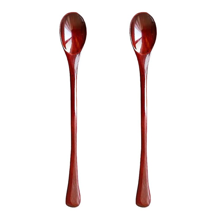Linguri din lemn pentru miere si amestecat, finisaj lacuit, maro roscat, set 2, 19 cm