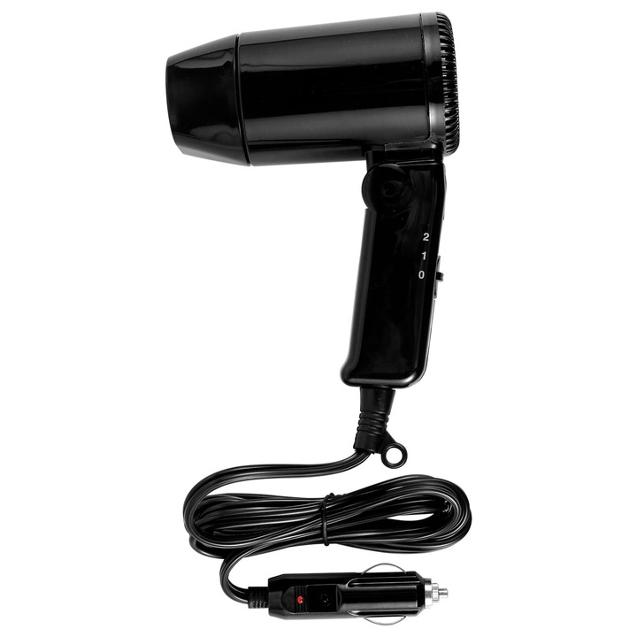 Пистолет за сушене на коса за кола K0345-0716-TDCJ-xw8945, 12V, 2 степени, топъл/студен въздух, сгъваема дръжка, черен