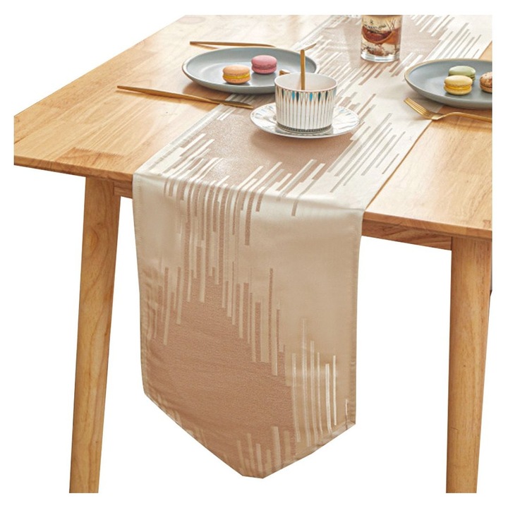 Asztali futó, K0345-0723-CJ-xw7951 modell, pamut-len csíkos mintával, bézs, 30 x 160/180/240 cm