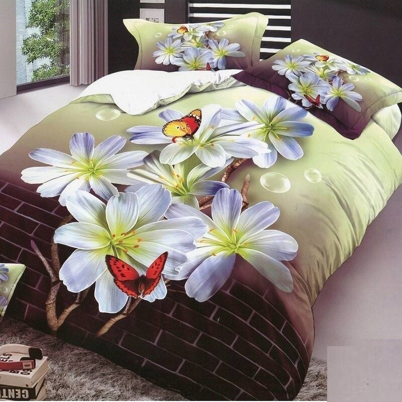 Lenjerie de pat, 3D, cu imprimeu , B-28, 4 piese, Multicolor