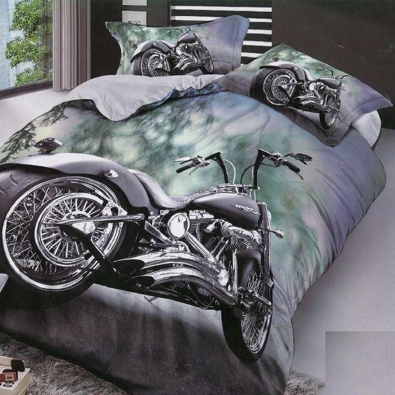 Lenjerie de pat, 3D, cu imprimeu , B-34, 4 piese, Multicolor