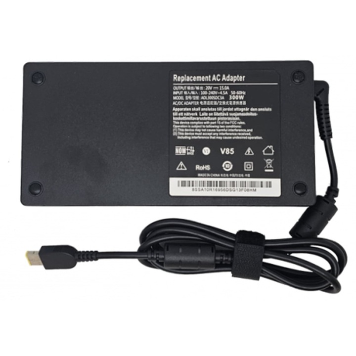 Incarcator adaptor pentru laptop compatibil Lenovo 20V 15A 300W, mufa dreptunghiulara Lenovo, negru, cod 5A10W86289 / emag01-WT8202