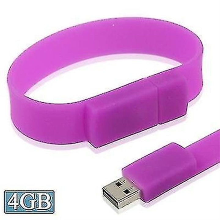 USB флаш памет гривна 4GB K0403-emagCJ-45500, USB 2.0, силикон, лилав, 21 см