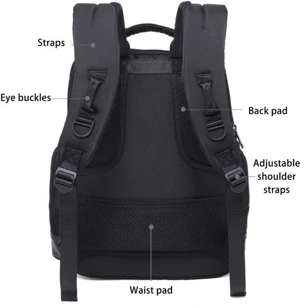 Rucsac pentru barbati, din twill rezistent la apa, pentru laptop, bretele cu amortizare, anti-astazi pentru calatorii, negru, 28 x 14 x 41 cm