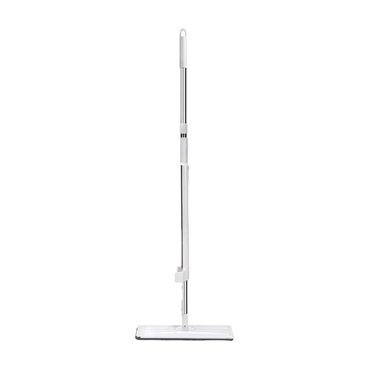 Mop plat din microfibra K0345-0716-TDCJ-xw5254, maner inoxidabil 116 cm, sistem de stoarcere fara maini, 5 lavete lavabile reutilizabile, alb, 35x11x116 cm