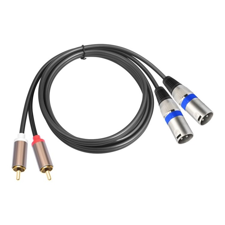 Audio kábel 2 x RCA (apa) - 2 x XLR 3-tűs (apa) K0403-emagCJ-38517, aranyozott RCA, nikkelezett XLR, árnyékolt, PVC szigetelés 5 mm, fekete, 3 m