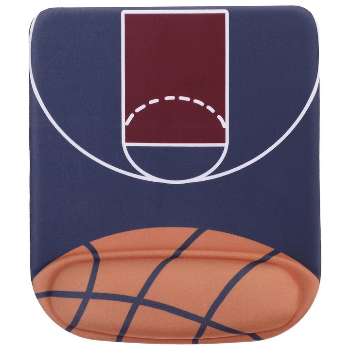 Mouse pad cu suport pentru incheietura K0403-emagCJ-608, din silicon si PU, model baschet, bleumarin/portocaliu, 23.6 x 19.5 x 2.6 cm
