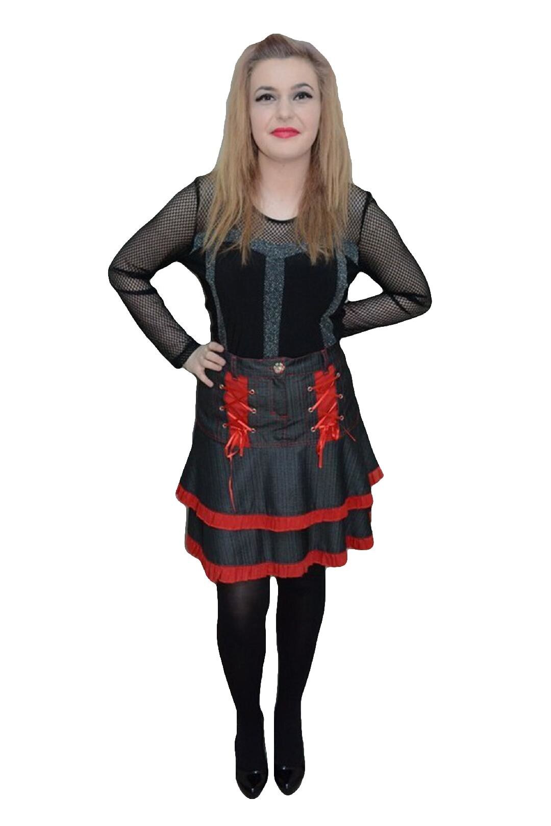 Fusta tinereasca cu aspect rafinat si detalii rosii, D&J Exclusive, Gri