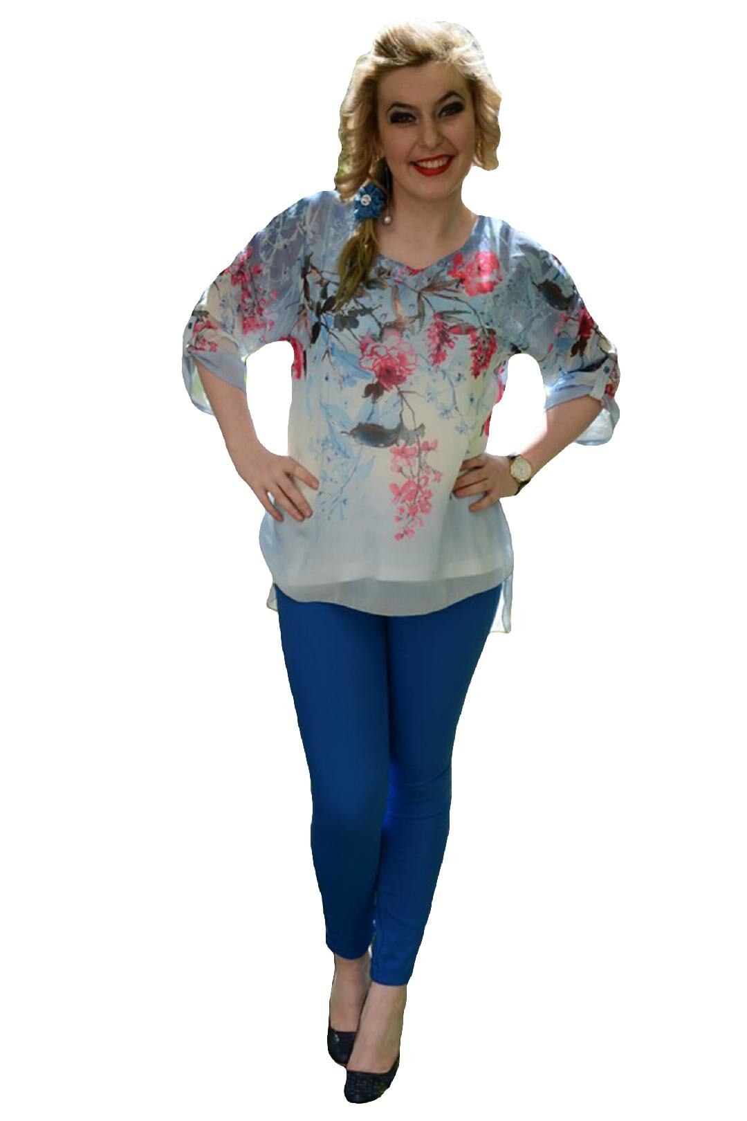 Bluza din voal fin cu motiv floral, D&J Exclusive, Bleumarin