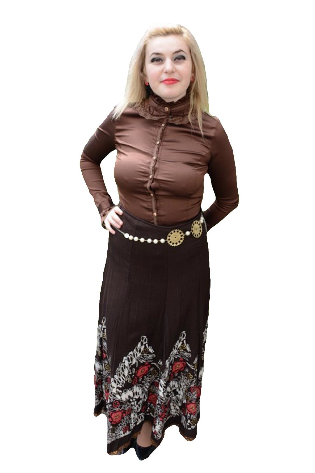 Fusta lunga cu imprimeu floral alb-verde, D&J Exclusive, Maro