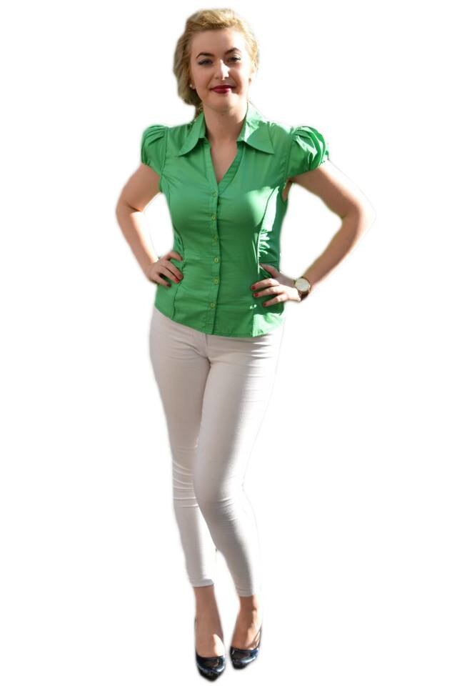 Camasa dama cu maneci scurte, decolteu in V, D&J Exclusive, Verde