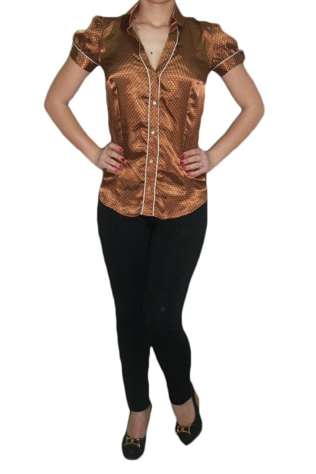 Camasa satinata, cambrata, cu buline mici, D&J Exclusive, Maro, 40