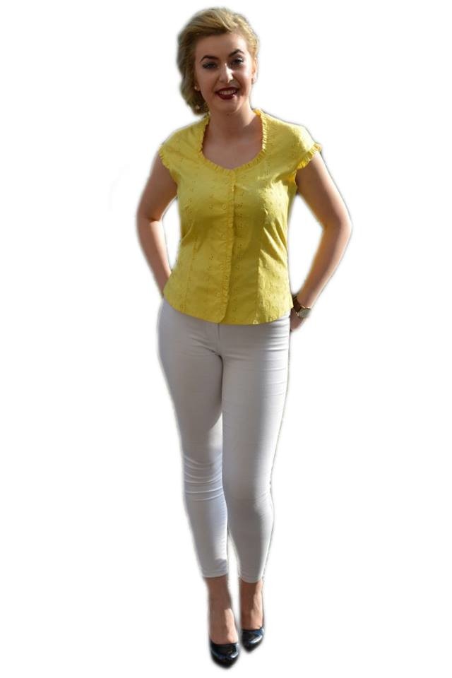 Camasa de vara din material brodat, D&J Exclusive, Galben