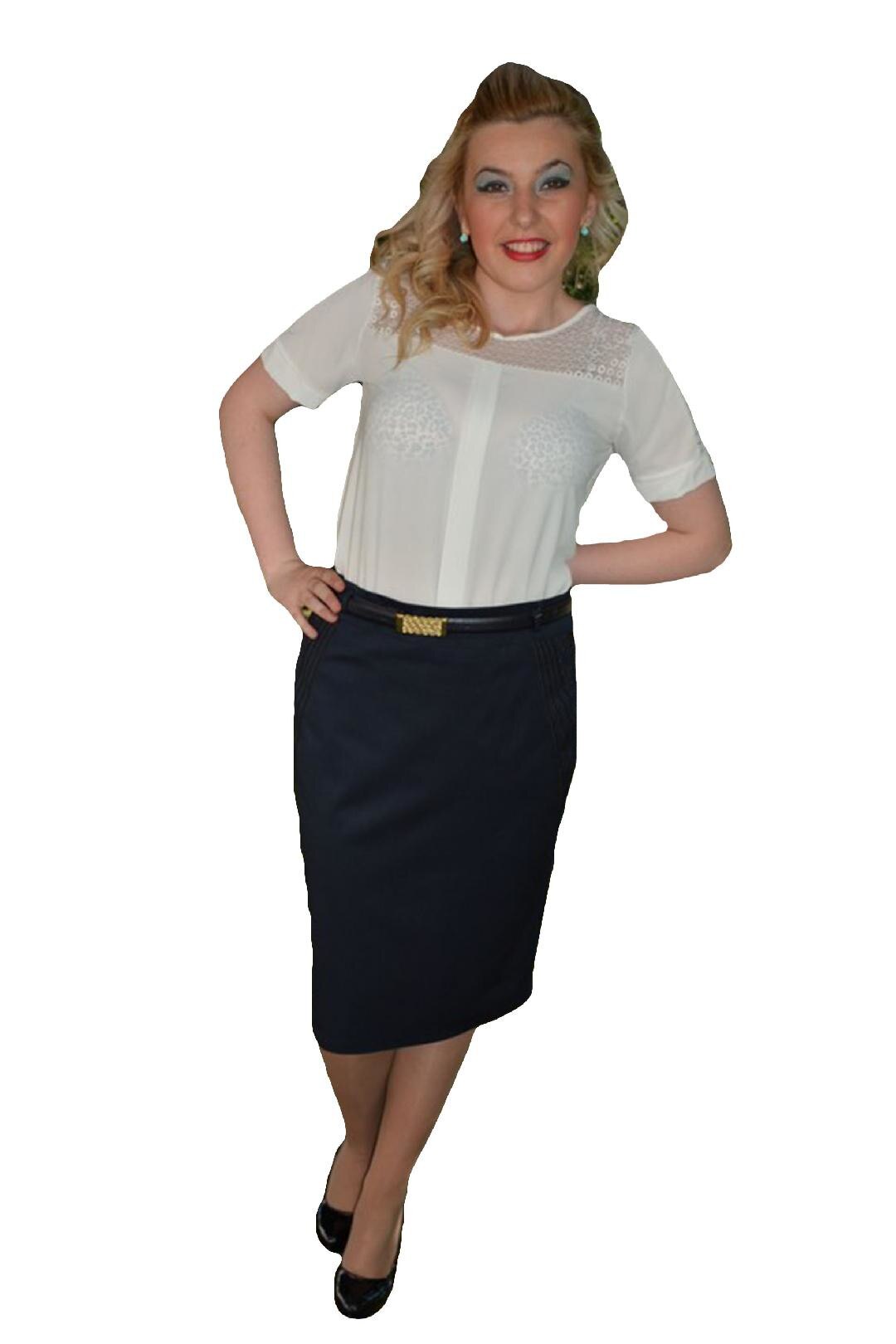 Fusta casual, lungime midi, D&J Exclusive, Albastru marin