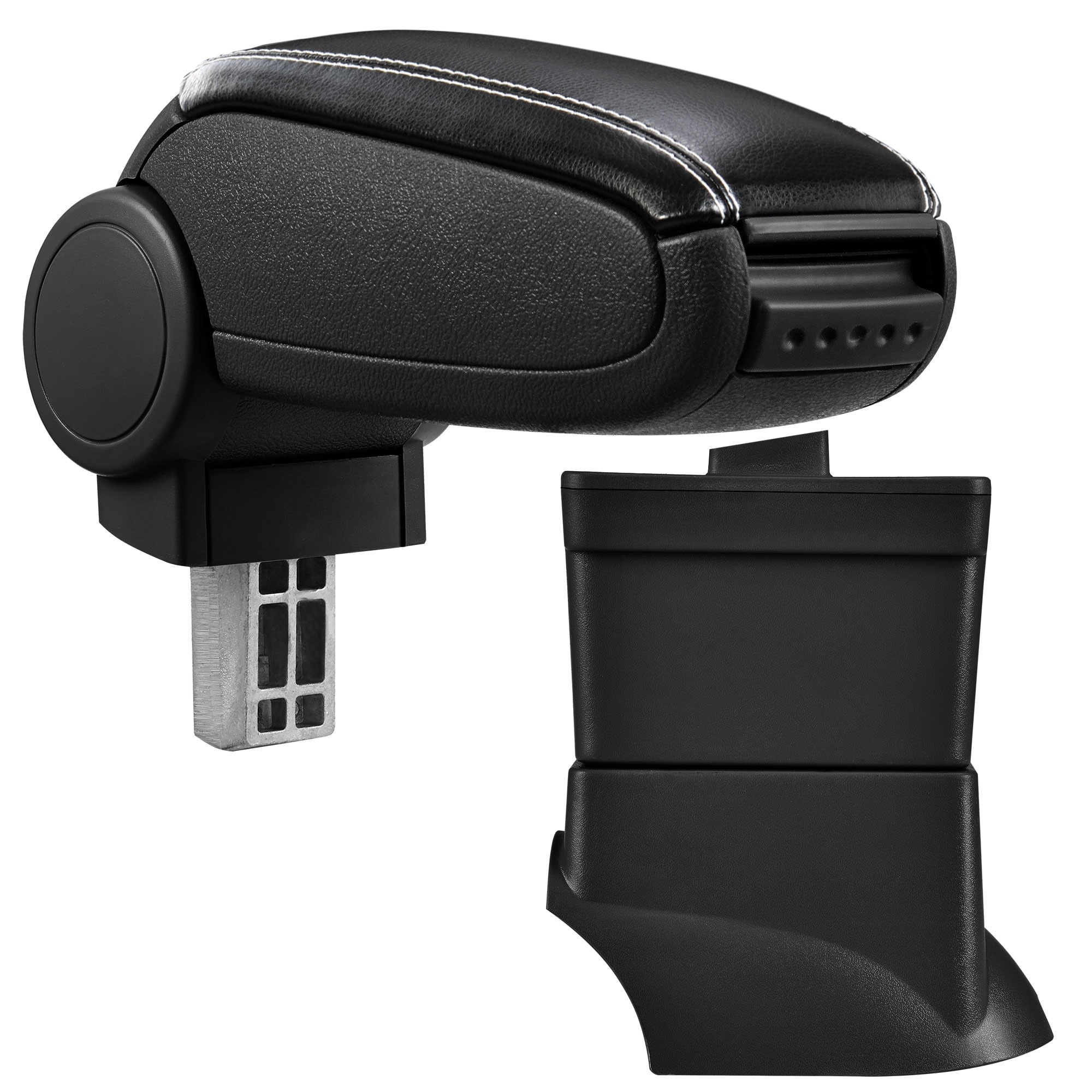 Cotiera auto, pro.tec, pentru Fiat 500, imitatie piele, negru cu cusatura alba - cu compartiment pentru depozitare