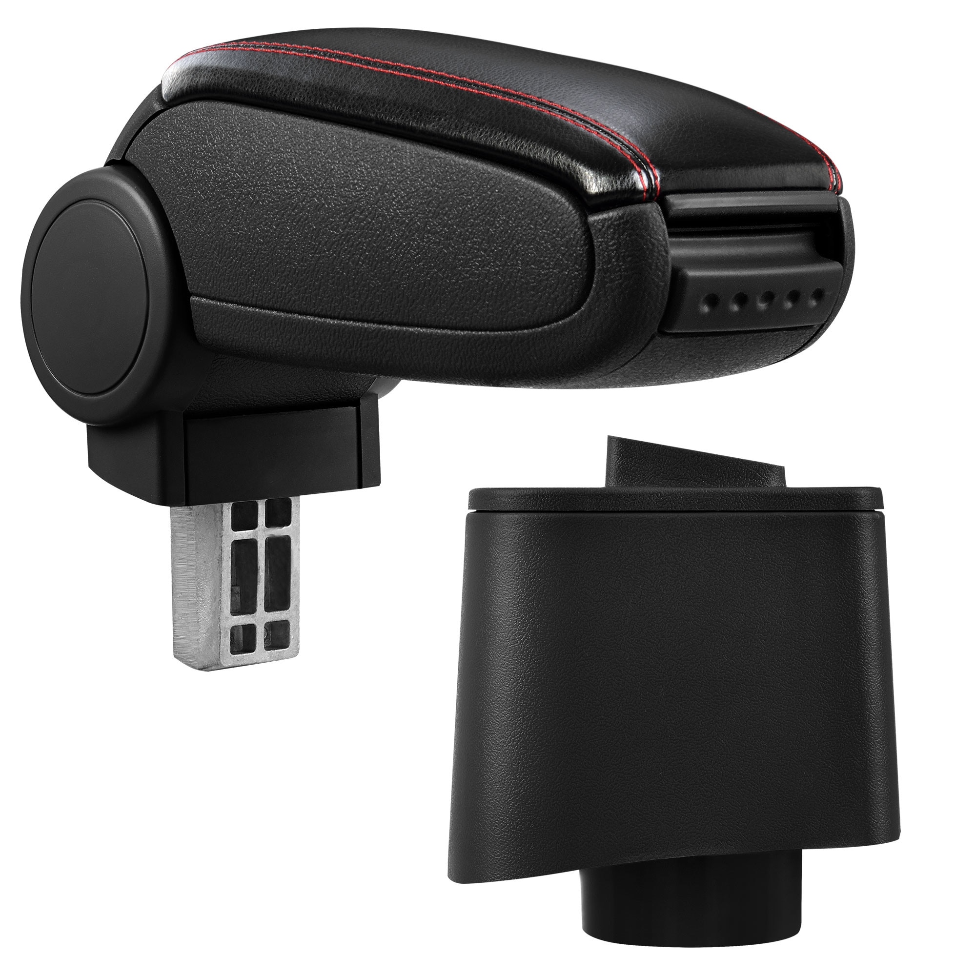Cotiera auto, pro.tec, pentru Volkswagen Polo V (6R), imitatie piele, negru cu cusatura rosie - cu compartiment pentru depozitare