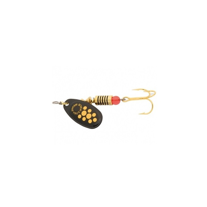 Mepps Black Fury Yellow Dot Rotating Spoon, No. 2, 4.5G