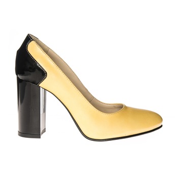 Pantofi dama din piele naturala - Galben cu negru lac - 112 GNL Pantofi dama din piele naturala - Galben cu negru lac - 112 GNL