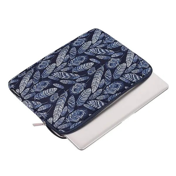 Husa pentru laptop PRE-CJk0515-26-0806-510, din canvas cu fermoar, model cu frunze, captuseala moale, albastru/alb, 373 x 265 x 24 mm
