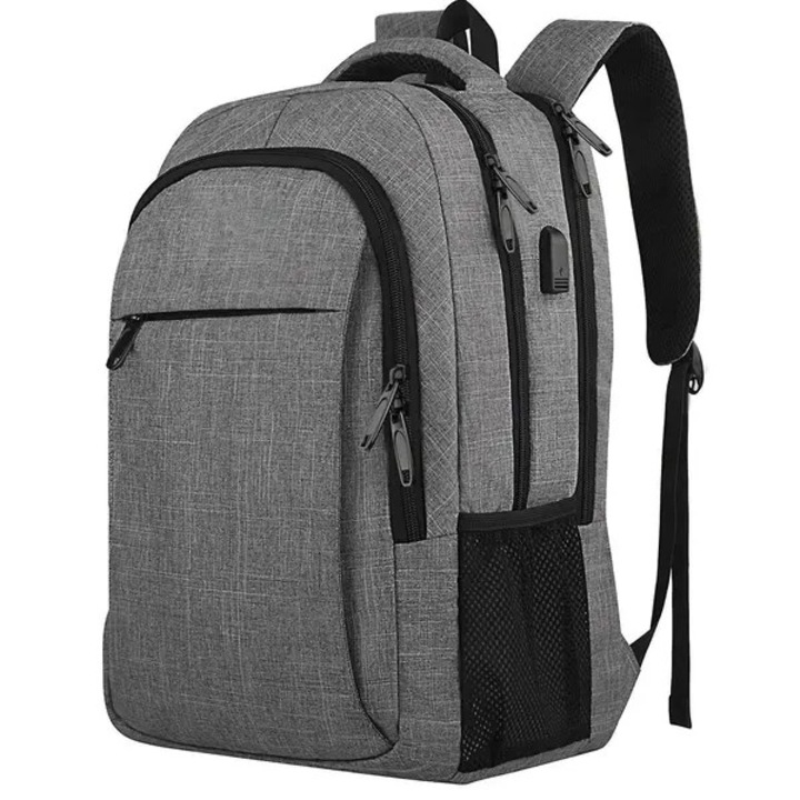 Rucsac pentru laptop din Oxford, port USB extern cu cablu interior, compartiment pentru laptop 17.3", anti-furt si curea pentru troller, gri, 46 x 31 x 20 cm (18 inch)