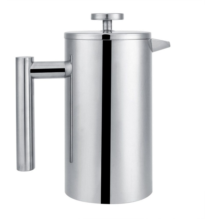 Presa pentru cafea din otel inoxidabil 304, dublu strat, 800 ml, argintiu, K0473-0717-TMCJ-10916