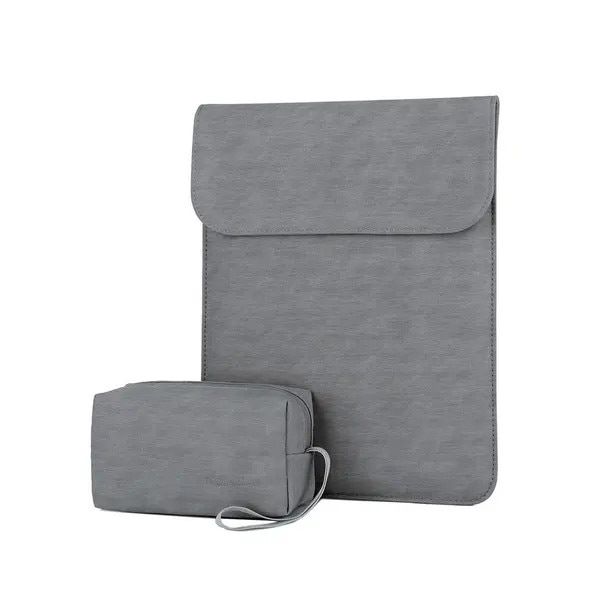 Husa pentru laptop 13,3" din piele PU, cu magnet ascuns, captuseala moale, rezistenta la apa, include geanta pentru accesorii, gri inchis, 35.2 x 26.7 cm, PRE-CJk0515-26-0806-1931