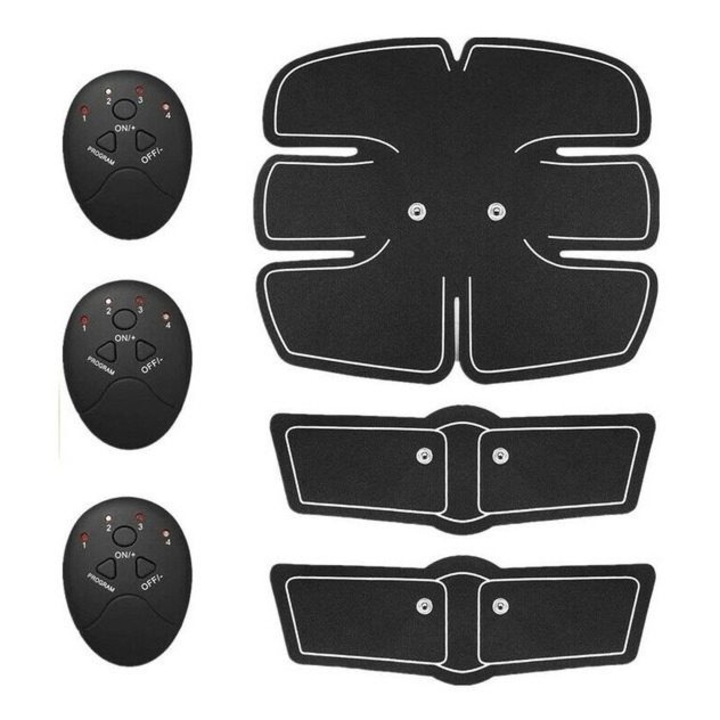 EMS izomstimulátor k0441-0725-QHeamg236820, szett 3 vezérlővel, nagy hasi pad + 2 oldalsó pad, fekete