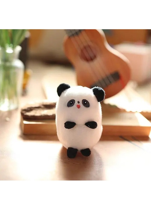 Breloc jucarie din plus panda, umplutura PP, alb/negru, 12 cm