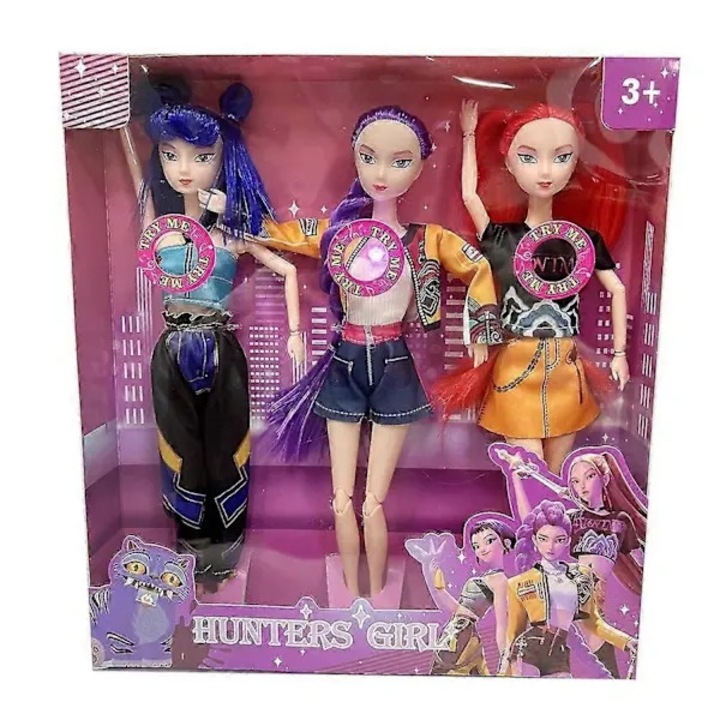 Set de 3 papusi Demon Hunters Girls, jucarie din plastic cu trasaturi 3D, stil K-pop, multicolor, pentru 3+ ani