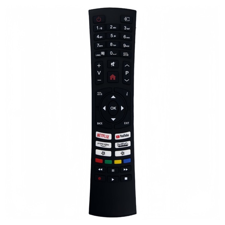 Telecomanda universala pentru TV emag01-WT9262, compatibila cu Vestel/Bush/Hitachi RC4590TR, butoane directe Netflix/YouTube/Prime Video/Twitch, negru