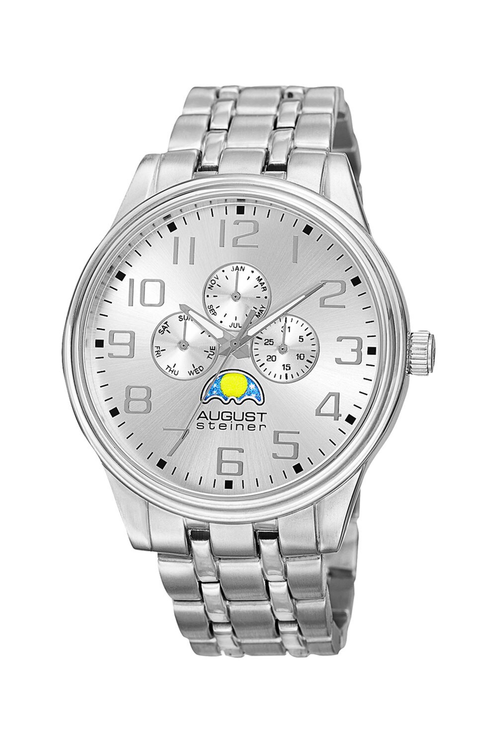 August Steiner, Ceas rotund cu functii multiple, Argintiu