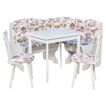 Set coltar bucatarie cu masa extensibila si 2 scaune Praga Elvila, Alb-Mov Set coltar bucatarie cu masa extensibila si 2 scaune Praga Elvila, Alb-Mov