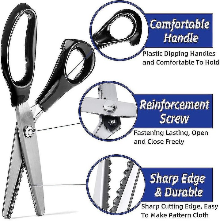 Foarfeca zigzag pentru materiale k0441-0720-QHeamg201991, lame din otel inoxidabil, maner ABS ergonomic ambidextru, negru, 240 mm