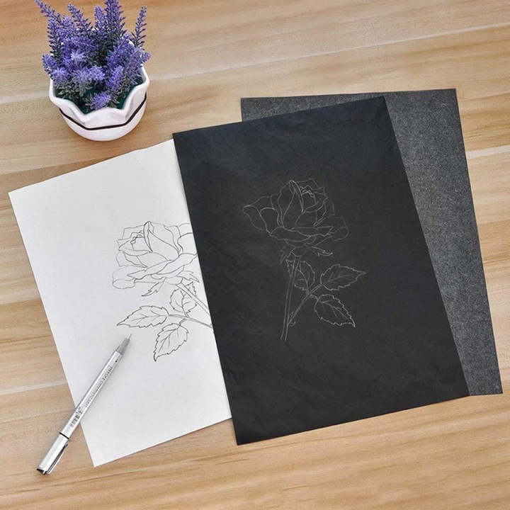 Hartie de transfer grafit (carbon) pentru desen, negru, 21 x 29,7 cm, pachet 50 foi