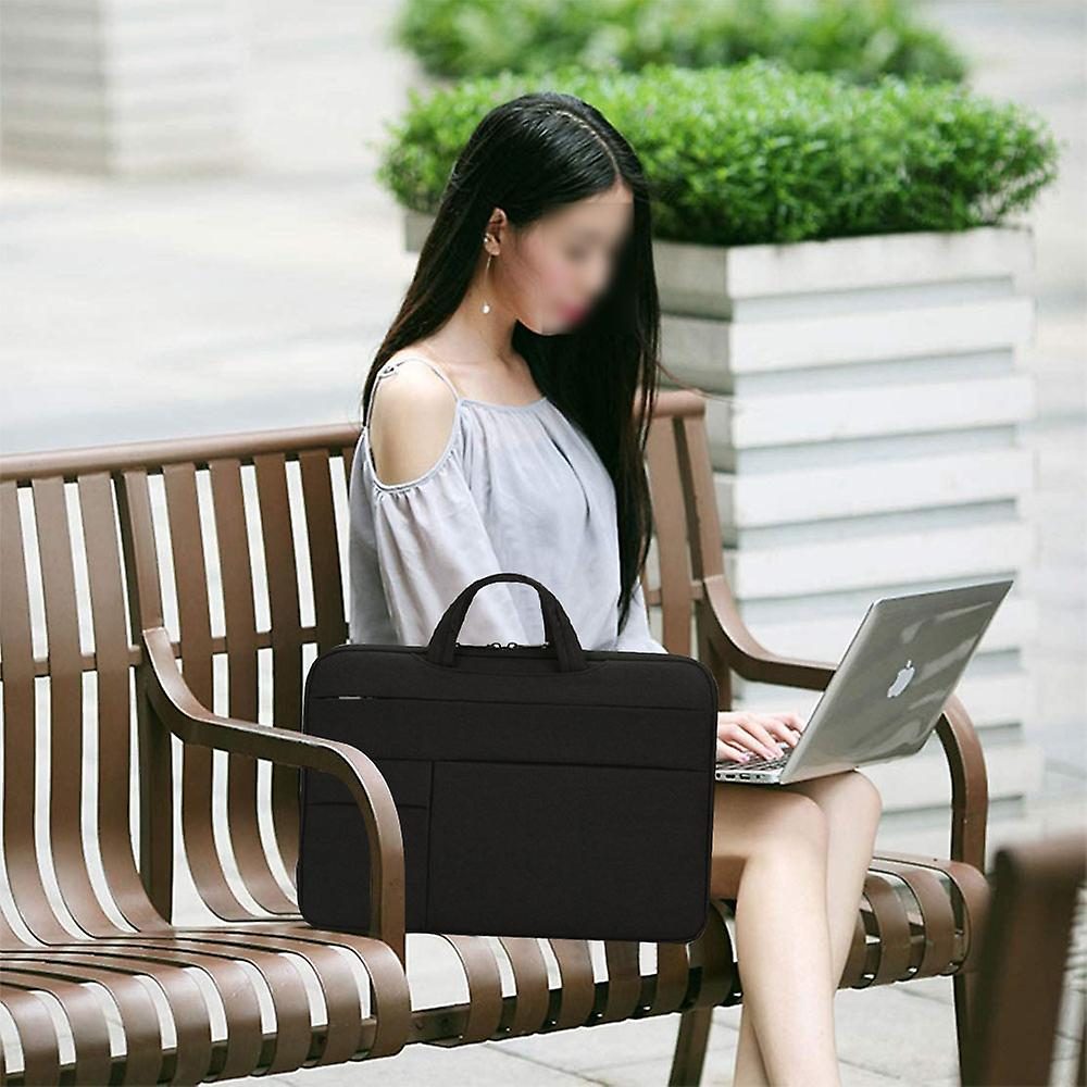 Geanta laptop din polyester captusita cu maner si curea detasabila, negru, pentru 15,6 inch