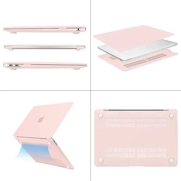Husa pentru MacBook Air 13 inch FRU-CJK0424-260710-2571, carcasa hard-shell rigida, ventilata, roz translucid, compatibila cu modele A2337/A2179/A1932 (2018–2022), dim. 30.5 x 21.6 x 1.57 cm