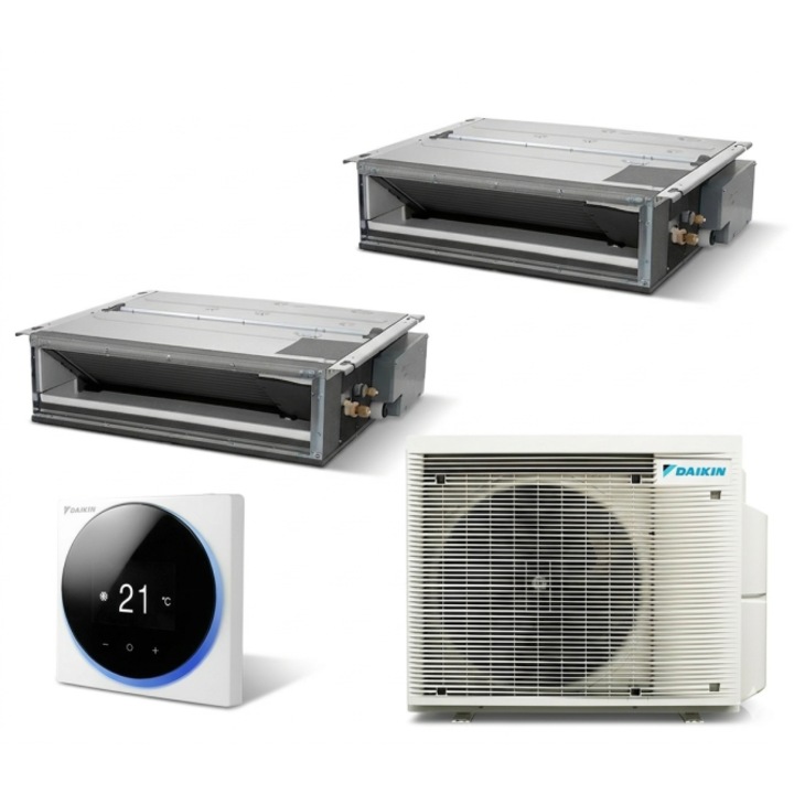 Aparat de aer conditionat multisplit Daikin Duct cu doua unitati interne, una de 9000 BTU si una de 18000 BTU, FDXM25F-FDXM50F-2