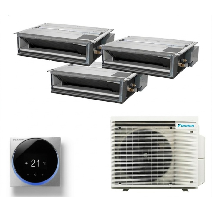 Aparat de aer conditionat multisplit Daikin Duct cu trei unitati interne, doua de 9000 BTU si una de 12000 BTU, 2xFDXM25F-FDXM35