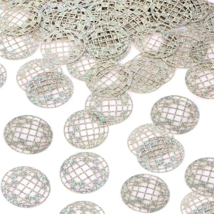 Confetti de masa disco din PET cu sclipici, argintiu holografic, 100 buc