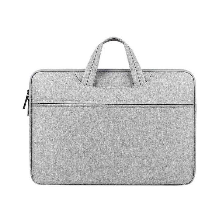 Husa pentru laptop din poliester, rezistenta la apa si socuri, captuseala din plus, compartiment mare, model ST01, gri, 15.6 inch
