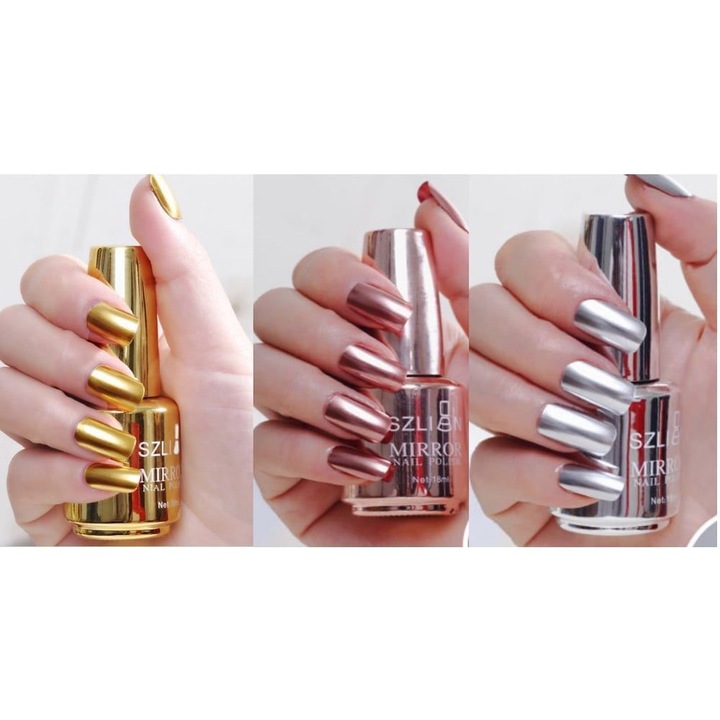 Set lac de unghii cu efect oglinda K0323-0715CJ10470, luciu metalic, Multicolor, 3 buc