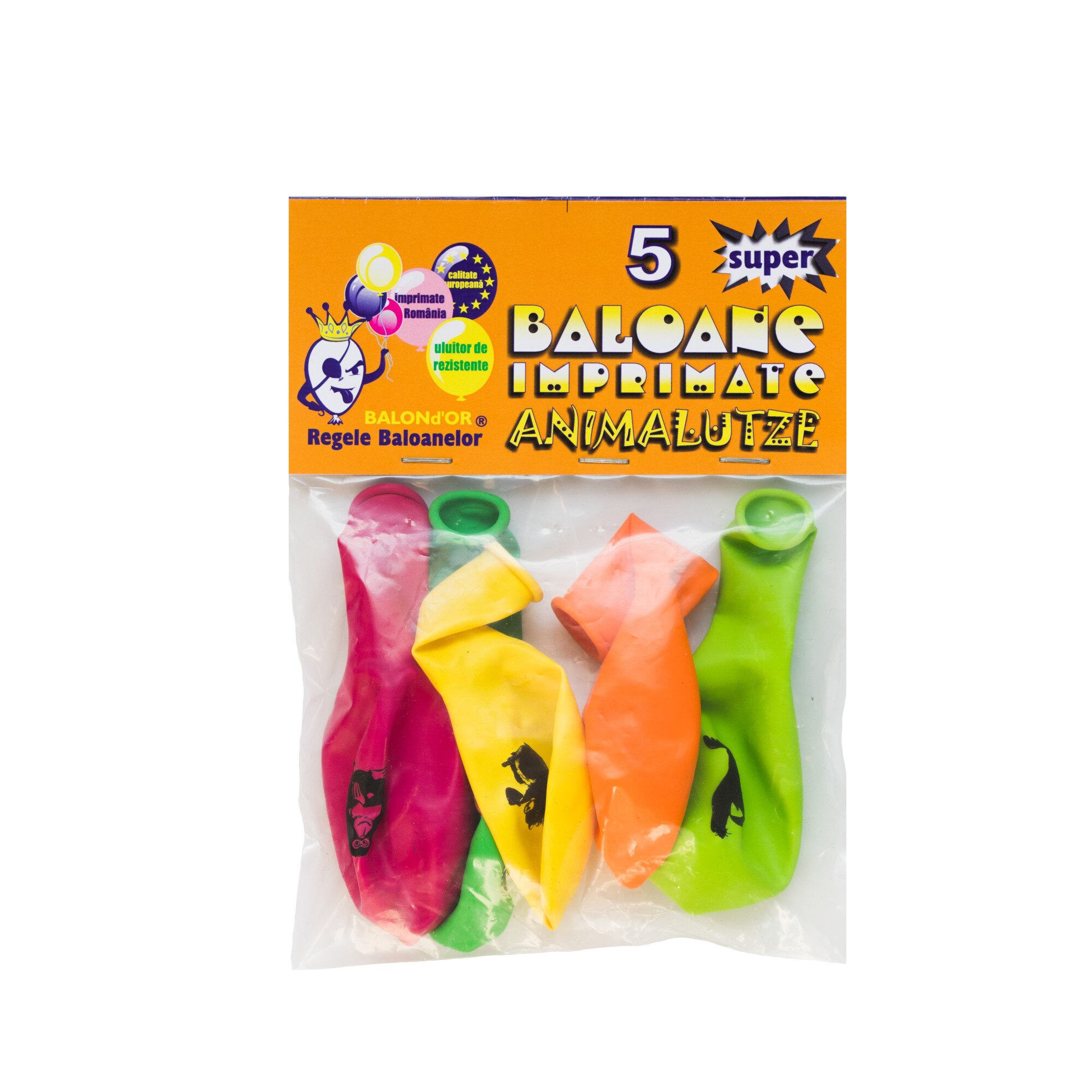 Set 5 baloane imprimate animalutze, FACTO GRAPH, latex, 28 cm